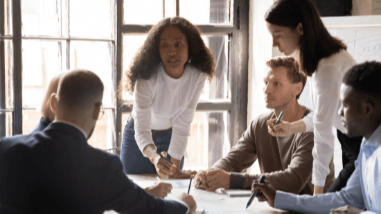 Women leading meeting